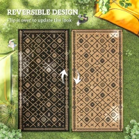 Outsunny Reversible Outdoor Rug, Waterproof Plastic Straw with Carry Bag, 9' x 18', Black & Brown Rhombus(m-7)