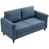 HOMCOM Vintage Loveseat, Upholstered Love Seat Furniture, Fabric 2 Seater Sofa with Rolled Arms, Rubber Wood Legs, Dark Blue(m-2)