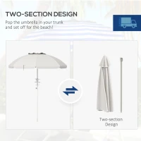 Outsunny 5.7' Beach Umbrella for Travel with Tilt, Adjustable Height, 2 Cup Holders, Hooks, Vent, Ruffles, Cream White(m-9)