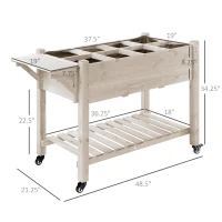 Outsunny Raised Garden Bed Planter Box w/ 8 Grow Grids, Storage Shelf & Lockable Wheels(m-3)