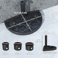 Outsunny 21 lbs Resin Half Umbrella Base, Concrete Half Umbrella Stand Outdoor Umbrella Base with Flower-Leaf Design, Patio Umbrella Stand for Outdoor Lawn Poolside, Black(m-3)