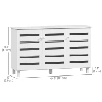 HOMCOM Shoe Cabinet with 3 Slatted Doors, 3-tier Shelving Rack Cabinet with Adjustable Shelves for 15 Pairs of Shoes, White(m-3)