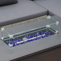 Outsunny 43 Inch Outdoor Propane Gas Fire Pit Table, 50,000 BTU Auto-Ignition Rectangular Wicker-effect Gas Firepit with Glass Wind Guard, Lid, Glass Beads, Steel Base, CSA Certification, Bronze(m-9)