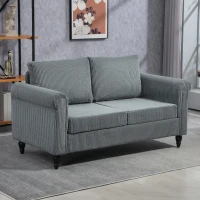 HOMCOM Vintage Loveseat, Upholstered Love Seat Furniture, Fabric 2 Seater Sofa with Rolled Arms, Rubber Wood Legs, Grey(m-1)