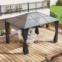 Outsunny 13' x 10' Polycarbonate Hardtop Gazebo Canopy, Outdoor Patio Gazebo with Aluminum Frame & Curtains, Dark Grey(m-8)