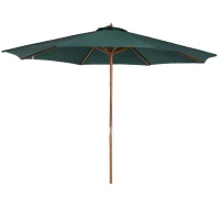 Outsunny 10FT Round Patio Umbrella with Rope Pulley Mechanism, Wooden Market Umbrella, Garden Parasol with 8 Ribs, Dark Green(m-11)