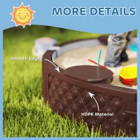 Qaba 47" Round Kids Sandbox with Cover, 3 Seats, Waterproof Bottom Liner, for Backyard, Lawn, Garden, Beach, Patio, Brown(m-8)
