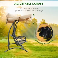 Outsunny 2-Seat Patio Swing Chair, Outdoor Porch Swing Glider with Adjustable Canopy, Cup Holders and Storage Tray, for Garden, Poolside, Backyard(m-4)