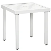 Outsunny Outdoor Side Table, Patio End Table with Umbrella Hole, Small Coffee Table with Steel Frame for Balcony, White(m-11)
