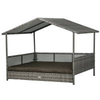PawHut Outdoor Dog Bed with Canopy, Rattan Dog Bed with Soft Cushion Removable Cover for Medium and Large Dogs, Charcoal Gray
