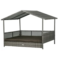 PawHut Outdoor Dog Bed with Canopy, Rattan Dog Bed with Soft Cushion Removable Cover for Medium and Large Dogs, Charcoal Gray(m-1)