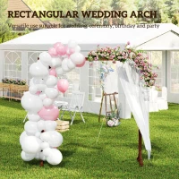 Outsunny 7FT Rectangular Wooden Wedding Arch with Triangular Base, Ground Stakes for Ceremony, Garden, Birthday, Dark Brown(m-4)