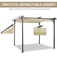 Outsunny 10' x 10' Outdoor Retractable Pergola Canopy, Metal Patio Shade Shelter for Backyard, Porch Party, Garden, Grill Gazebo, Beige(m-5)
