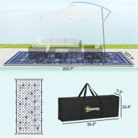 Outsunny Reversible Outdoor Rug, Waterproof Plastic Straw with Carry Bag, 9' x 18', Blue & White Rhombus(m-3)