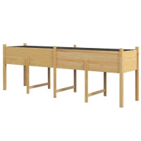 Outsunny Wooden Raised Garden Bed Planter, Large Elevated Planter Box with Legs, Bed Liner and Drain Holes, 7.4' x 1.8' x 2.6'(m-2)