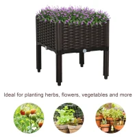 Outsunny 1 Piece Raised Garden Bed PP Raised Flower Bed Vegetable Herb Grow Box Stand Brown(m-6)