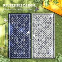 Outsunny Reversible Outdoor Rug, Waterproof Plastic Straw with Carry Bag, 9' x 18', Blue & White Rhombus(m-7)