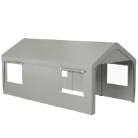Outsunny 10' x 20' Carport, Heavy Duty Portable Garage, with 4 Mesh Windows and 2 Doors, Gray(m-11)