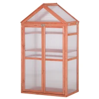 Outsunny 32" x 19" x 54" Garden Wood Cold Frame Greenhouse Flower Planter with Adjustable Shelves, Double Doors, Orange(m-11)