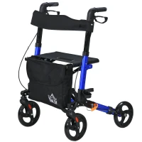 HOMCOM Rollator for Seniors with Seat, Back, Cane Holder, Aluminium Folding Rolling Walker with Adjustable Handle, Bag, Blue(m-2)