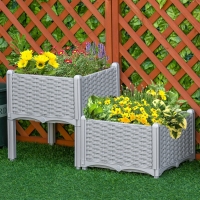Outsunny 2 Piece Raised Garden Bed PP Raised Flower Bed Vegetable Herb Grow Box Stand Light Grey