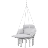 Outsunny Hammock Swing Chair, Macrame Hanging Chair with Large Cushion, Chain, Steel Frame for Indoor Outdoor Use, Gray(m-1)