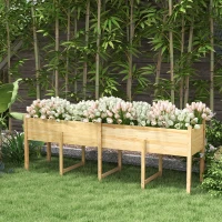 Outsunny Wooden Raised Garden Bed, Large Elevated Planter Box with Legs, Bed Liner and Drain Holes, 7.4' x 1.8' x 2.6', Natural(m-10)