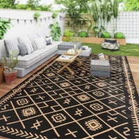Outsunny Reversible Outdoor Rug, Waterproof Plastic Straw with Carry Bag, 9' x 18', Black & Brown Rhombus(m-10)