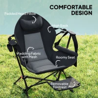 Outsunny Hammock Camping Chair Set of 2, Adjustable Back Folding Swinging Hammock Chair with Cup Holder and Padded Seat, Black(m-5)