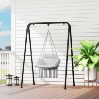 Outsunny Hammock Swing Chair, Macrame Hanging Chair with Large Cushion, Chain, Steel Frame for Indoor Outdoor Use, Gray(m-9)