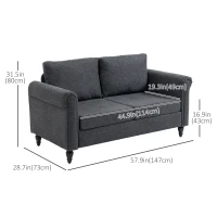 HOMCOM Vintage Loveseat, Upholstered Love Seat Furniture, Chenille-feel Fabric 2 Seater Sofa Couch with Rolled Arms, Gourd-Shaped Rubber Wood Legs for Living Room, Dark Grey(m-3)