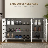 HOMCOM Shoe Cabinet with 3 Slatted Doors, 3-tier Shelving Rack Cabinet with Adjustable Shelves for 15 Pairs of Shoes, White(m-4)