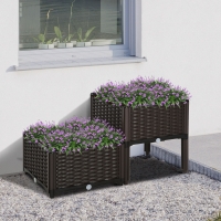 Outsunny 2 Piece Raised Garden Bed PP Raised Flower Bed Vegetable Herb Grow Box Stand Brown
