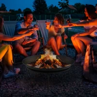 Outsunny Fire Pit with Poker, Garden Fire Brazier Patio Heater Log Wood Burner for Outdoor Camping Bonfire, Black(m-1)