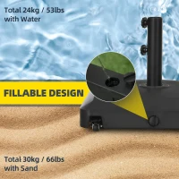 Outsunny Patio Umbrella Base with Wheels, 53lbs Water or 66lbs Sand Filled, Heavy Duty Outdoor Umbrella Stand Holder, Black(m-4)