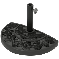 Outsunny 21 lbs Resin Half Umbrella Base, Concrete Half Umbrella Stand Outdoor Umbrella Base with Flower-Leaf Design, Patio Umbrella Stand for Outdoor Lawn Poolside, Black(m-2)