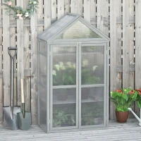 Outsunny 32" x 19" x 54" Garden Wood Cold Frame Greenhouse Flower Planter with Adjustable Shelves, Double Doors, Grey(m-10)