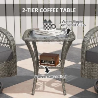 Outsunny Wicker Balcony Furniture with 2 Swivel Rocking Chairs and 2-Tier Glass Coffee Table, 3 Piece Patio Set for Porch, Grey(m-7)