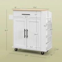 HOMCOM Rolling Island with Wheels for Kitchen, Kitchen Island on Rollers with Power Outlets, Drawer, and Doors, White(m-3)