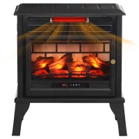 HOMCOM 24" Electric Fireplace Stove, 1000W/1500W Freestanding Fireplace Heater with Overheat Protection, Remote Control, Black(m-1)