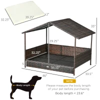 PawHut Outdoor Dog Bed with Canopy, Rattan Dog Bed with Soft Cushion Removable Cover for Medium and Large Dogs, Cream White(m-3)