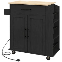 HOMCOM Rolling Island with Wheels for Kitchen, Kitchen Island on Rollers with Power Outlets, Drawer, and Doors, Black(m-11)