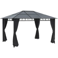 Outsunny 13' x 10' Polycarbonate Hardtop Gazebo Canopy, Outdoor Patio Gazebo with Aluminum Frame & Curtains, Dark Grey(m-11)