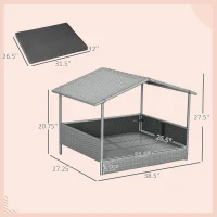 PawHut Wicker Dog House Outdoor with Canopy, Rattan Dog Bed with Water-resistant Cushion, Raised Pet Bed for Small, Medium Breeds up to 66 lbs, 20" in Length, Silver Wicker, Gray Cushion(m-3)