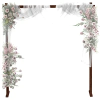 Outsunny 7FT Rectangular Wooden Wedding Arch with Triangular Base, Ground Stakes for Ceremony, Garden, Birthday, Dark Brown(m-2)