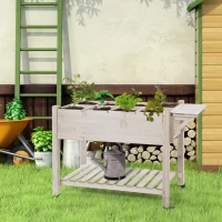 Outsunny Raised Garden Bed Planter Box w/ 8 Grow Grids, Storage Shelf & Lockable Wheels(m-2)