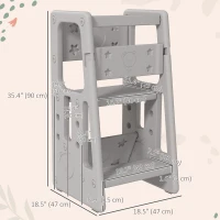 Qaba Toddler Kitchen Helper 2 Step Stool with Adjustable Height Platform and Safety Rail, Grey(m-3)