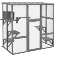 PawHut Outdoor Cat Enclosure Window Box with Weatherproof Roof, Bridge, Resting Box, Platforms, for 2 Kittens, Grey(m-11)