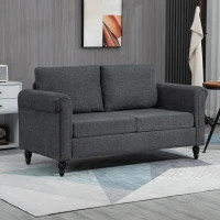 HOMCOM Vintage Loveseat, Upholstered Love Seat Furniture, Chenille-feel Fabric 2 Seater Sofa Couch with Rolled Arms, Gourd-Shaped Rubber Wood Legs for Living Room, Dark Grey(m-8)
