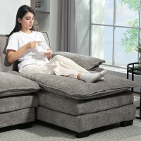 HOMCOM Sofa Couch with Chaise Lounge, Chenille L-shaped Couch with Double-layer Seat Cushion for Living Room, Grey(m-10)